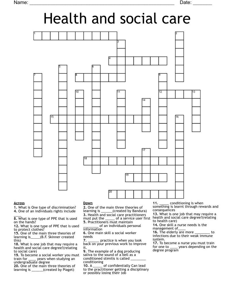 Health and social care Crossword