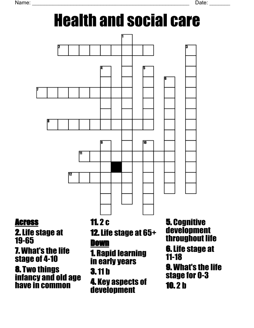 Health and social care Crossword