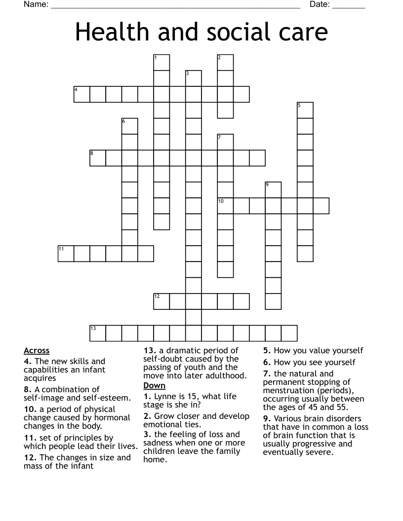 Health and social care Crossword