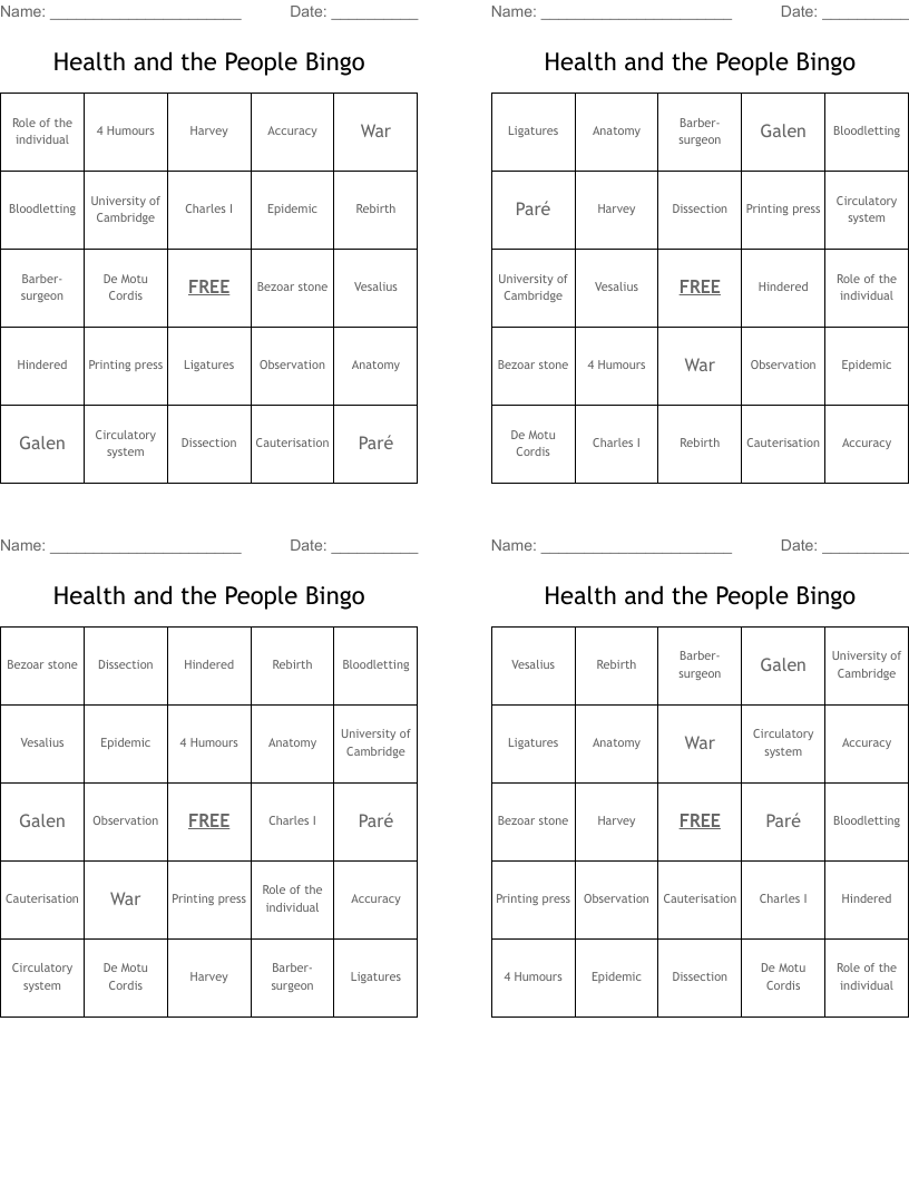 Health and the People Bingo