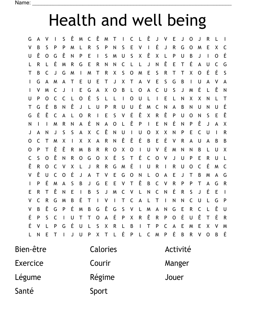 Health and well being Word Search