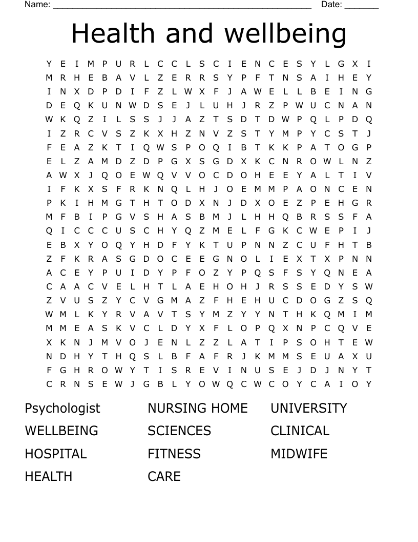 Health and wellbeing Word Search
