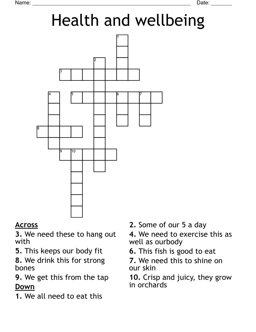 Health and wellbeing Crossword