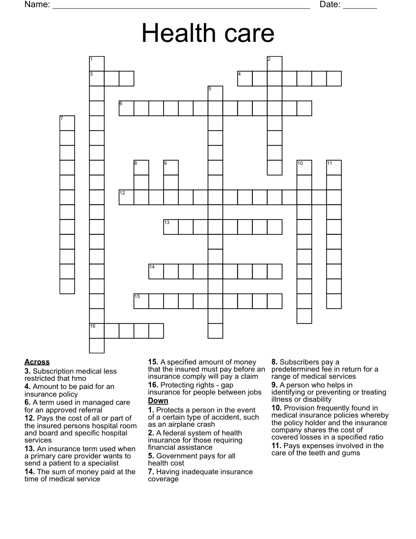 Health care Crossword