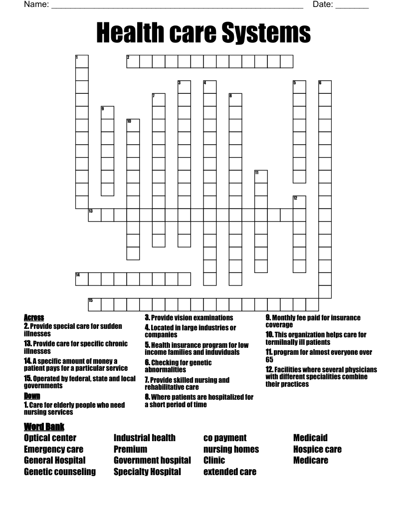 Health care Systems Crossword