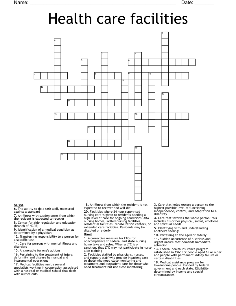 Health care facilities Crossword