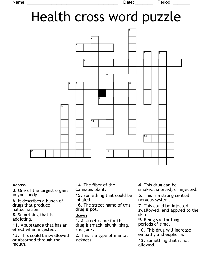 Health cross word puzzle