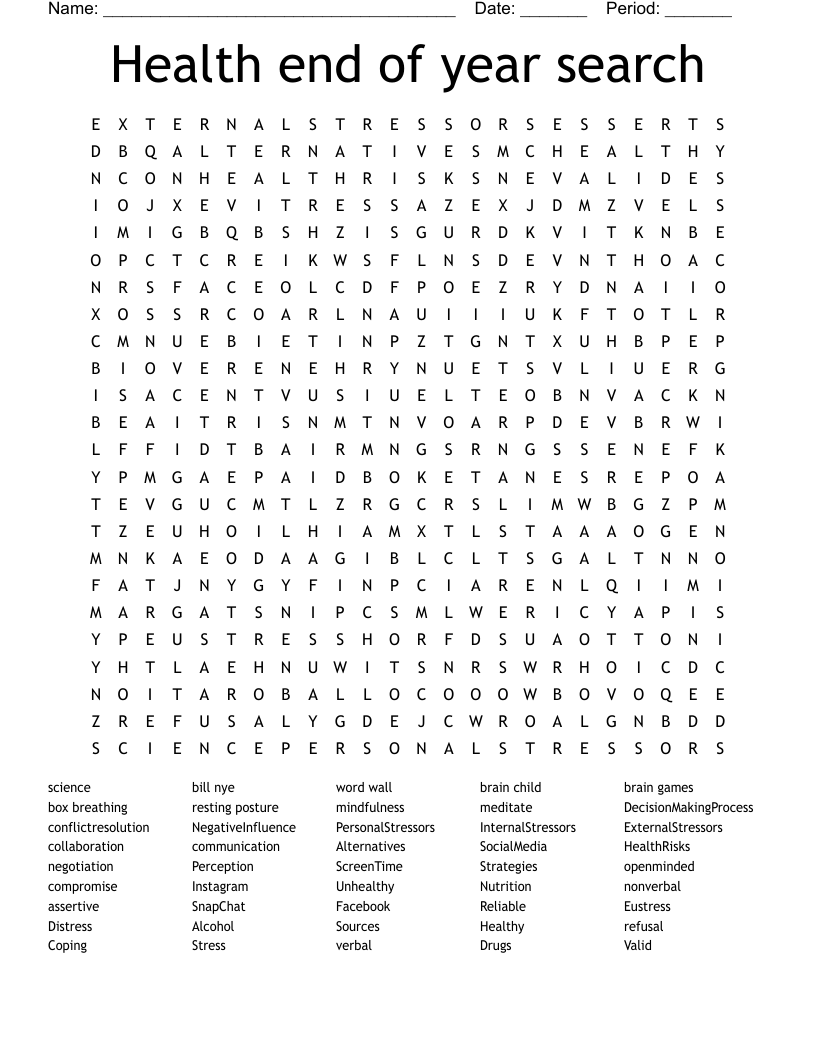 Health end of year search Word Search
