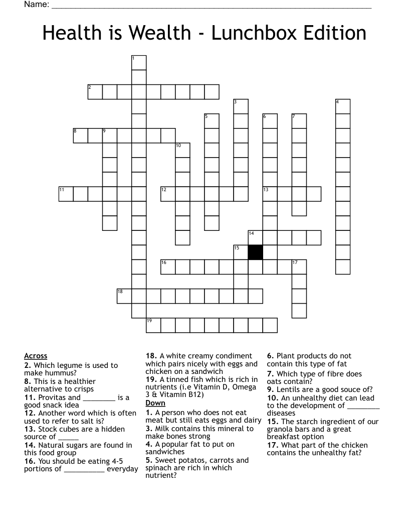 Health is Wealth - Lunchbox Edition Crossword