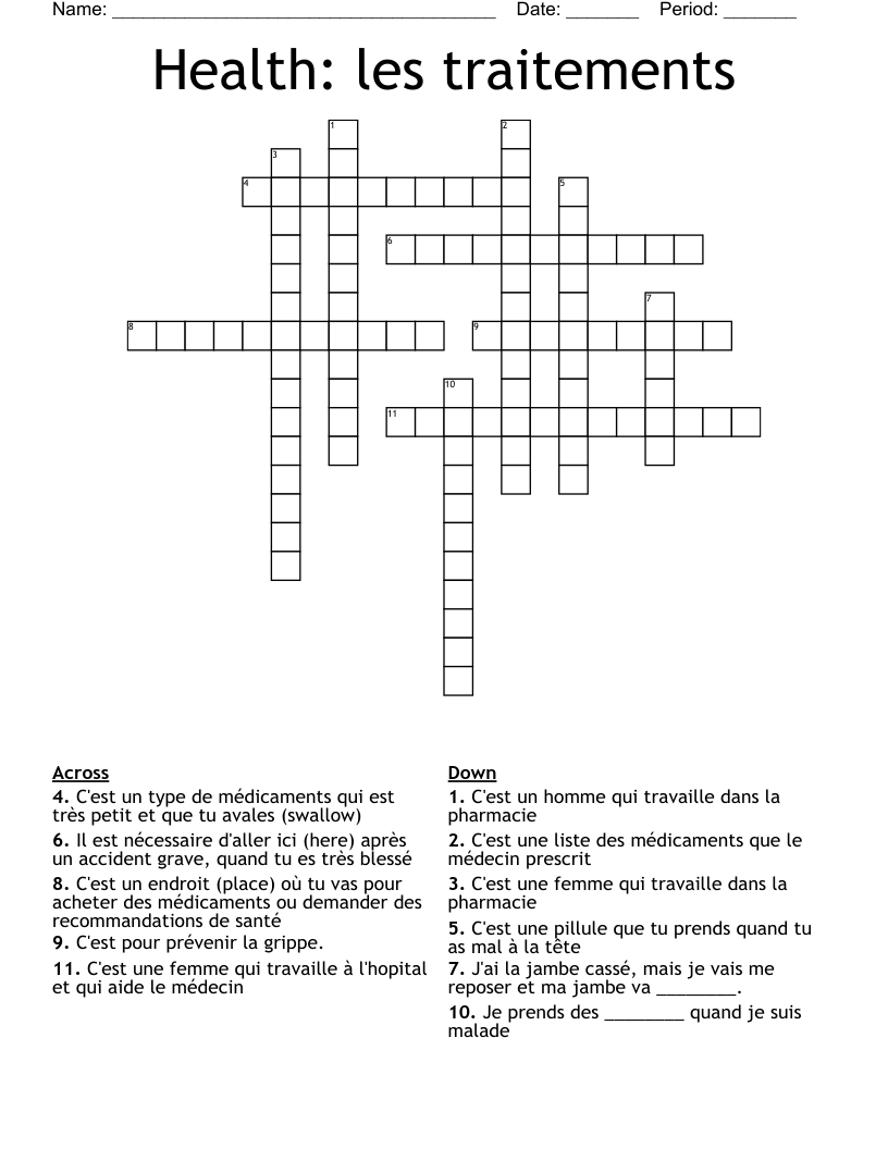 Health: les traitements Crossword