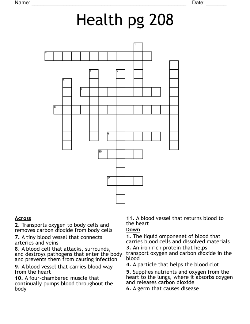 Health pg 208  Crossword
