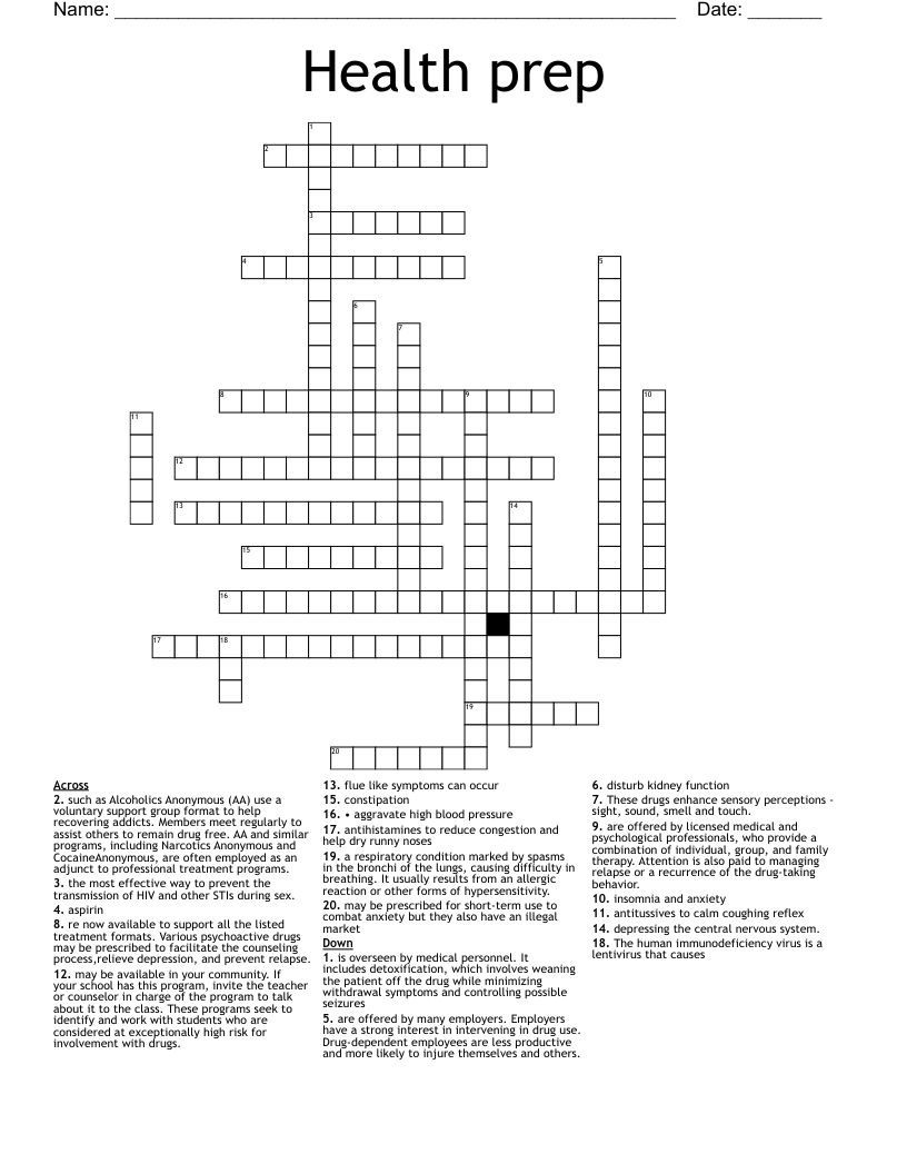 Health prep Crossword