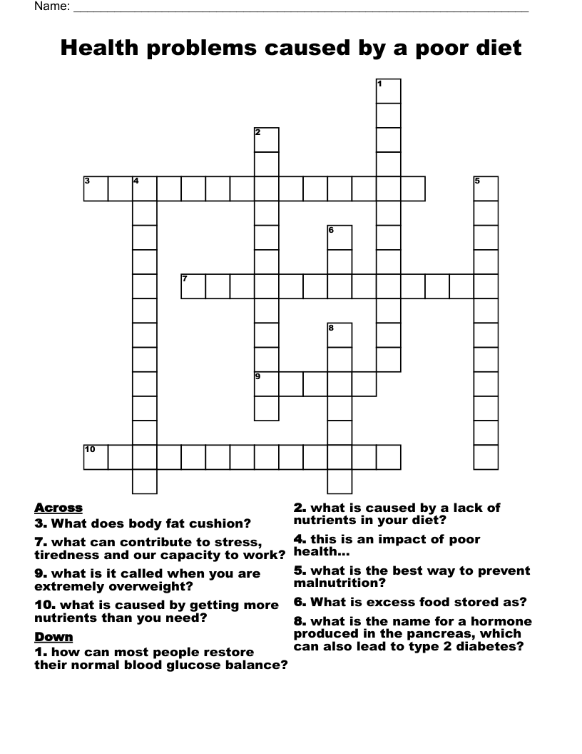 Health problems caused by a poor diet Crossword