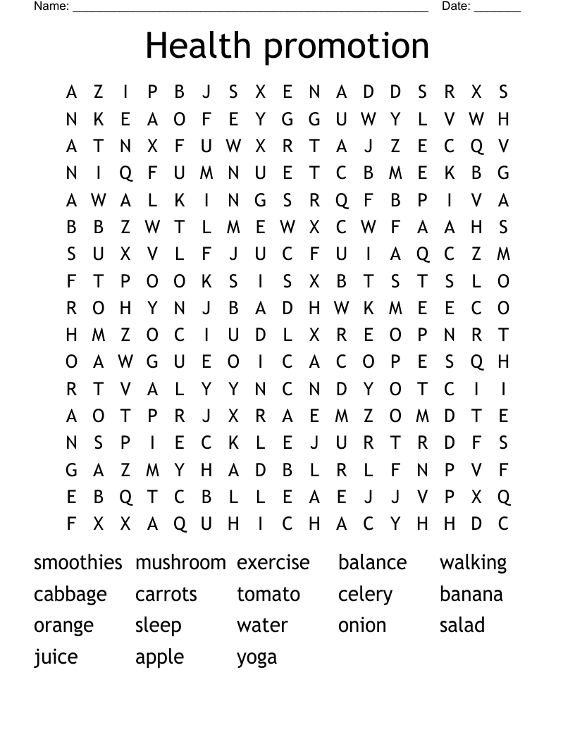 Health promotion  Word Search