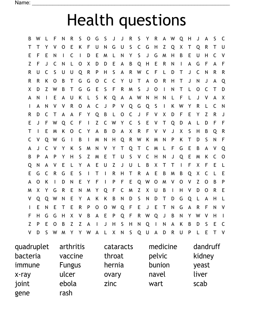 Health questions Word Search
