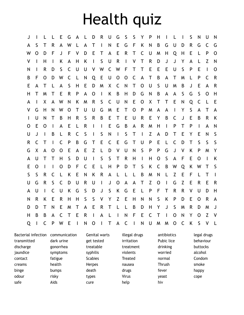 Health quiz Word Search