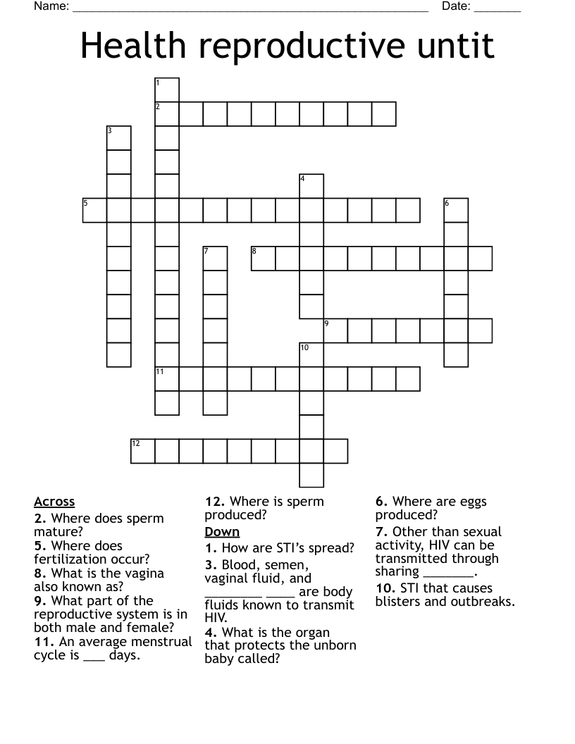 Health reproductive untit Crossword