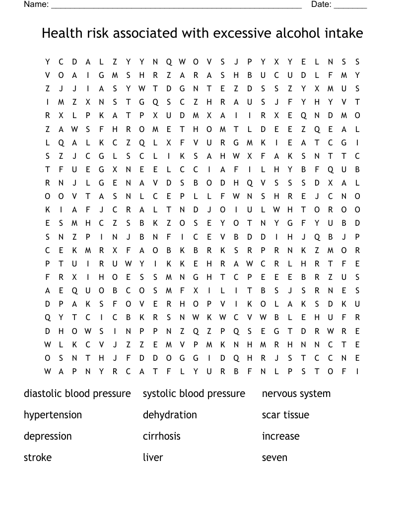 Health risk associated with excessive alcohol intake Word Search