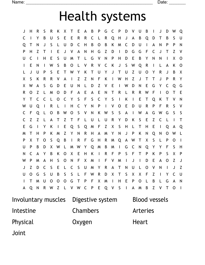 Health systems  Word Search