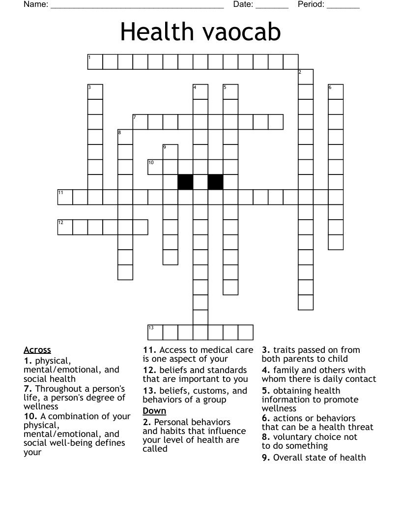 Health vaocab Crossword