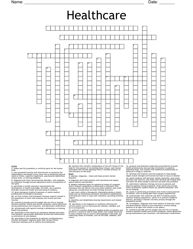 Healthcare Crossword