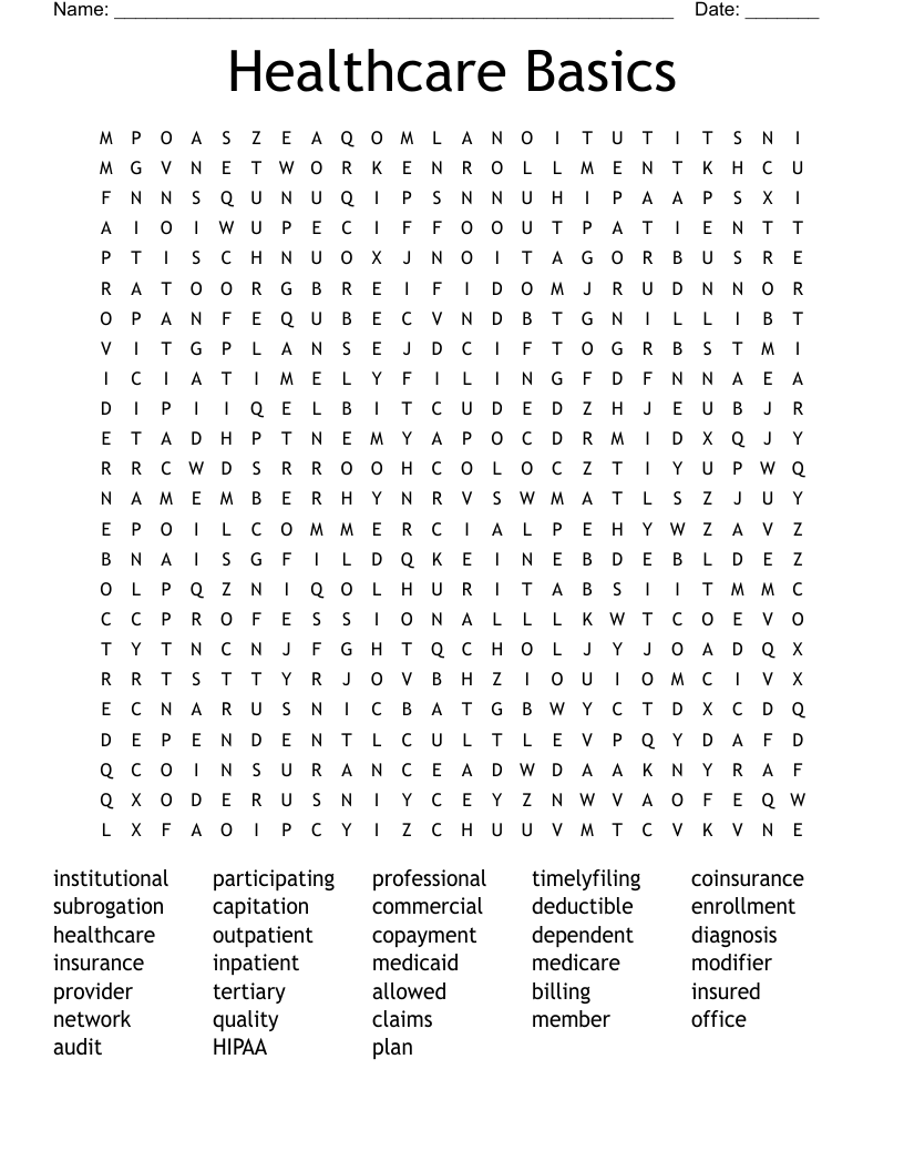 Healthcare Basics Word Search