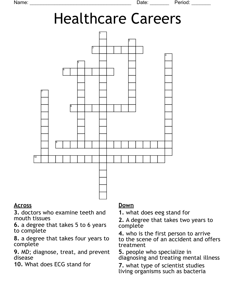 Healthcare Careers Crossword