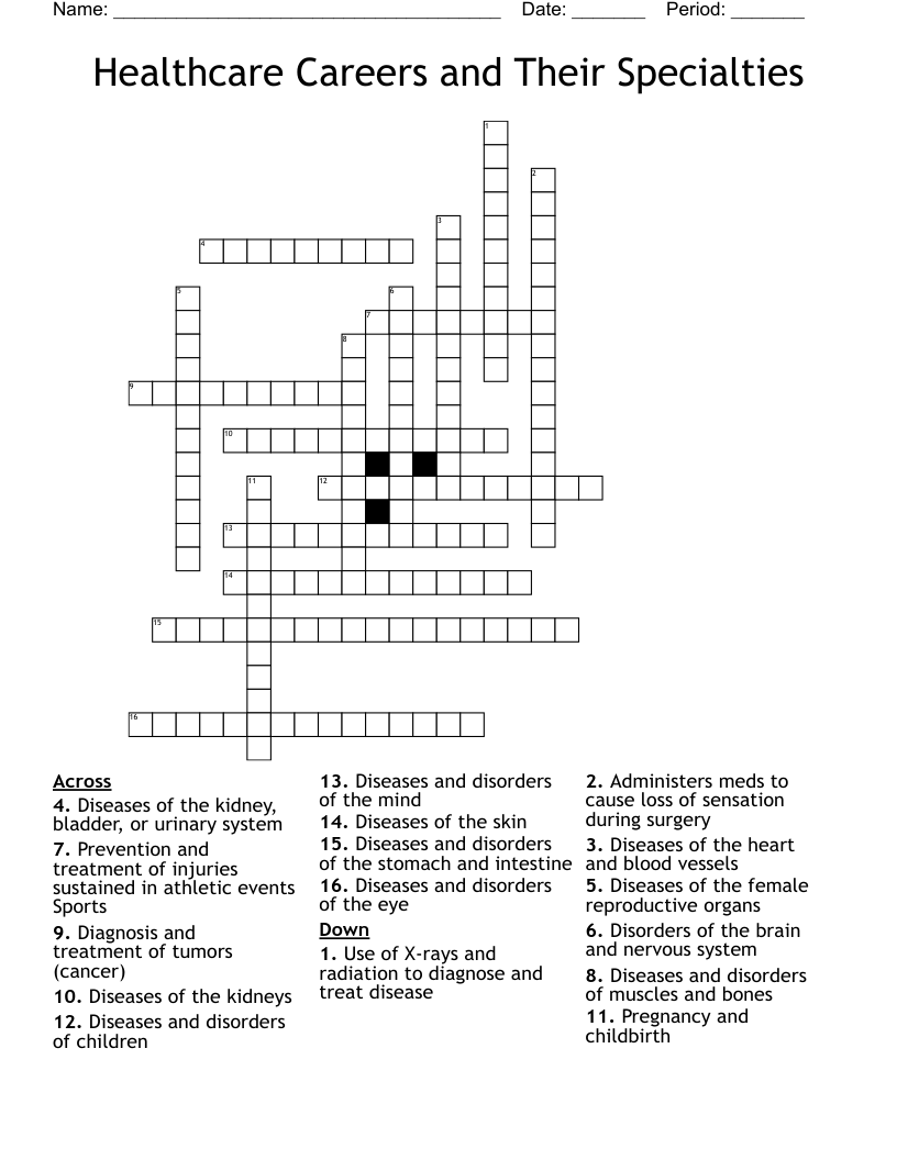 Healthcare Careers and Their Specialties Crossword