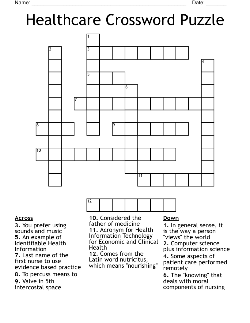 Healthcare Crossword Puzzle
