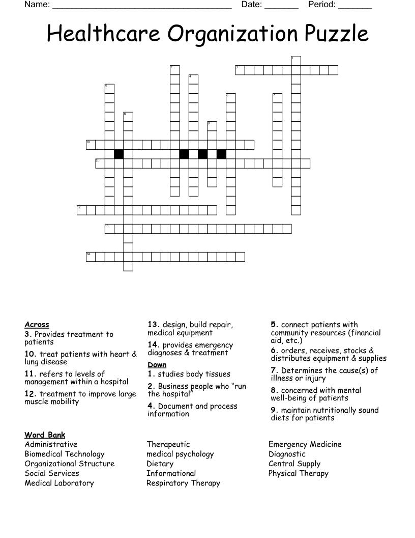 Healthcare Organization Puzzle  Crossword