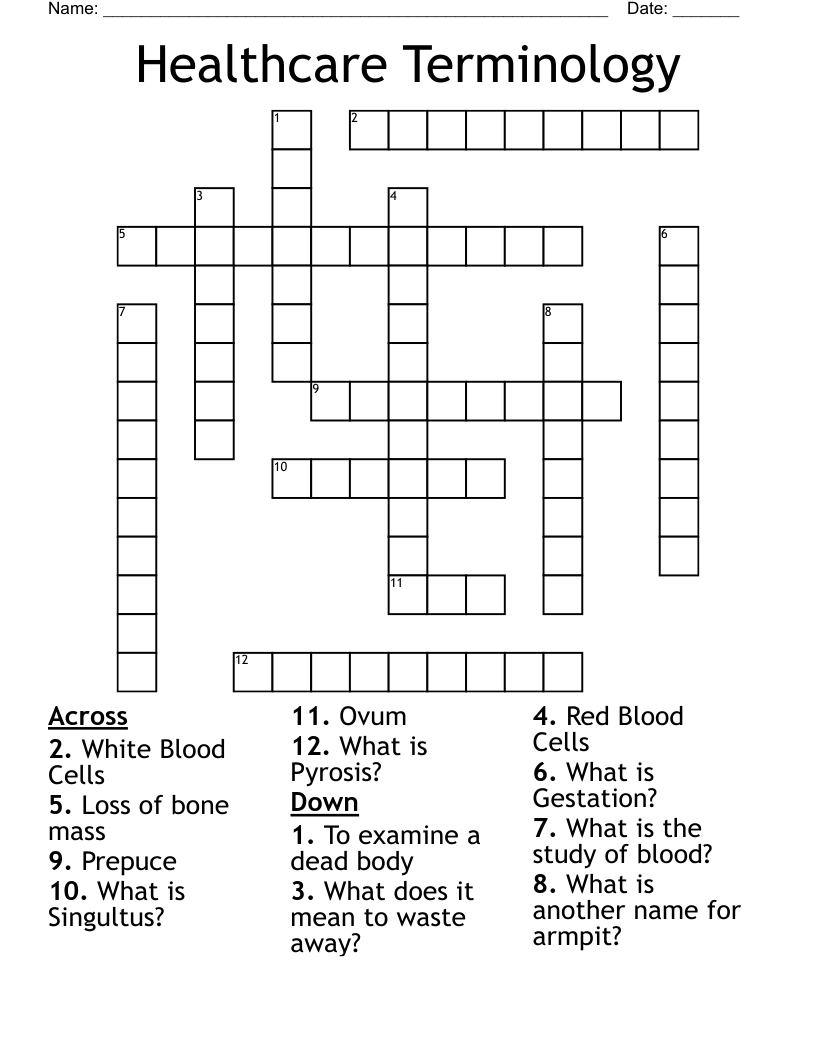 Healthcare Terminology Crossword