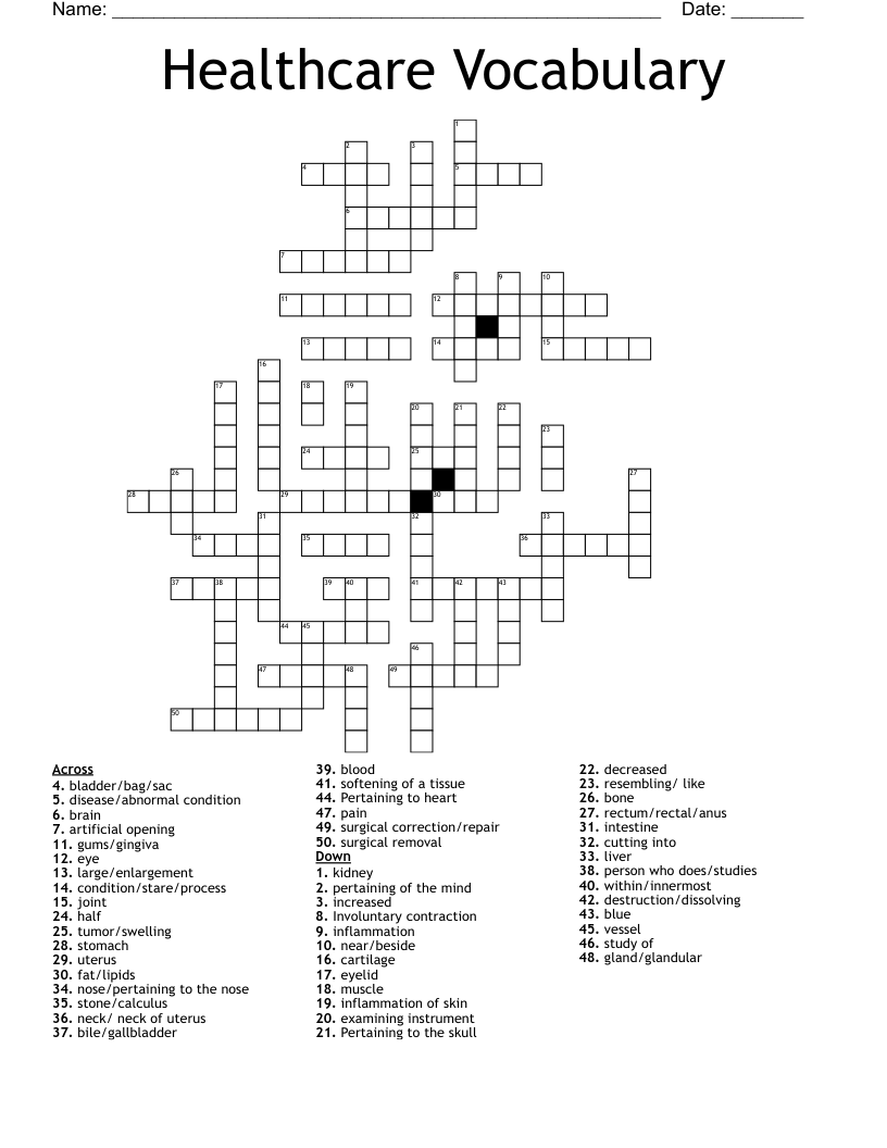 Healthcare Vocabulary  Crossword