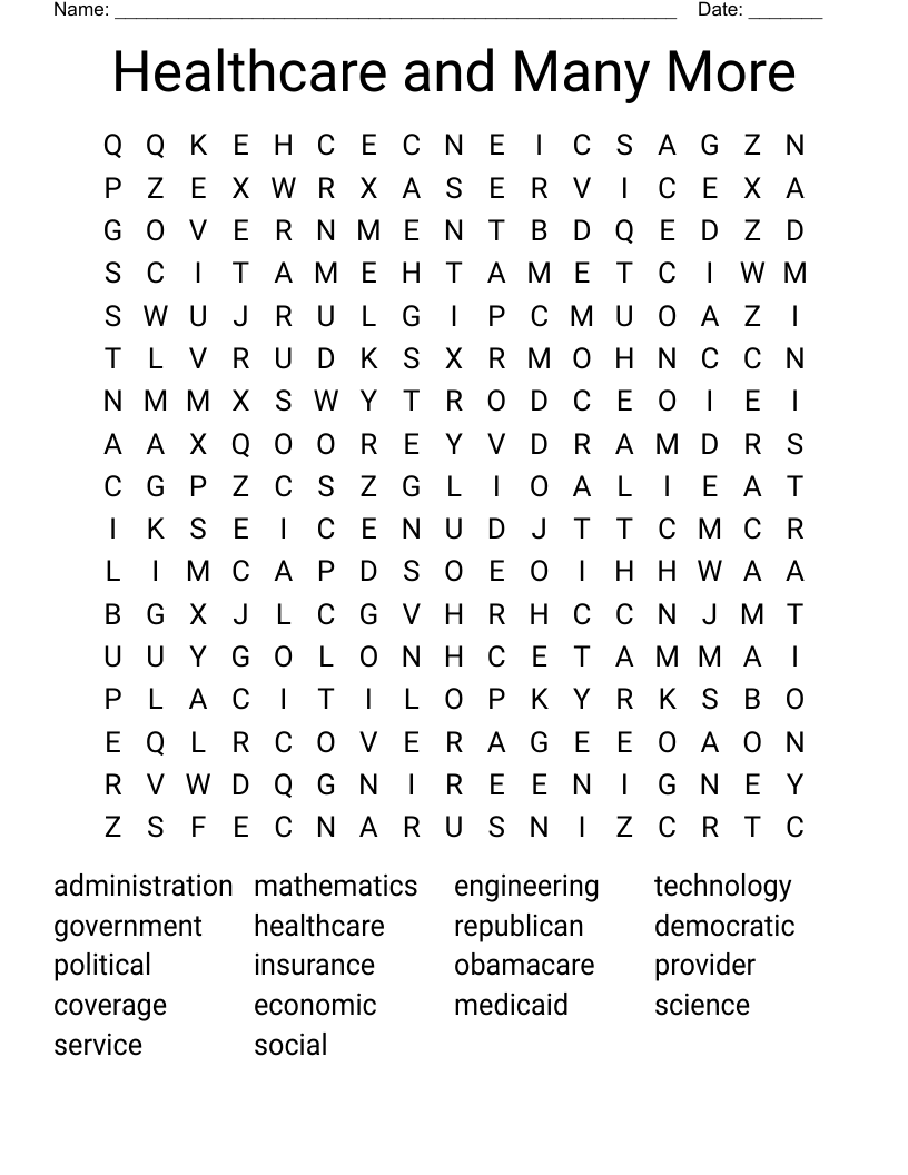 Healthcare and Many More Word Search