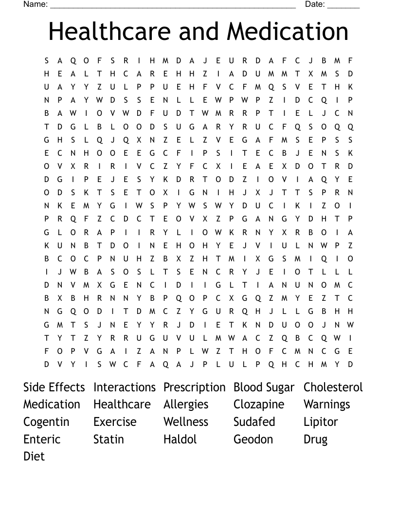 Healthcare and Medication Word Search