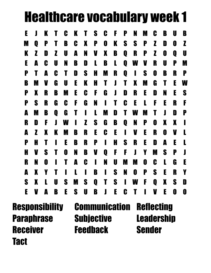 Healthcare vocabulary week 1 Word Search