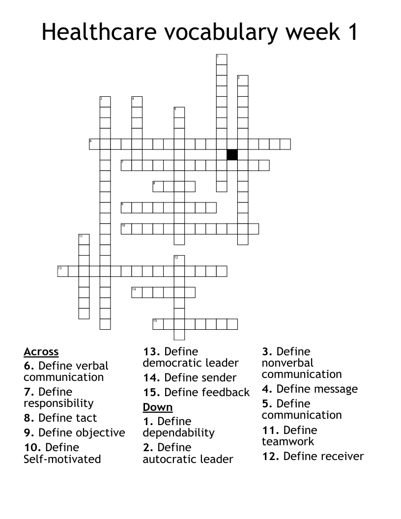 Healthcare vocabulary week 1 Crossword