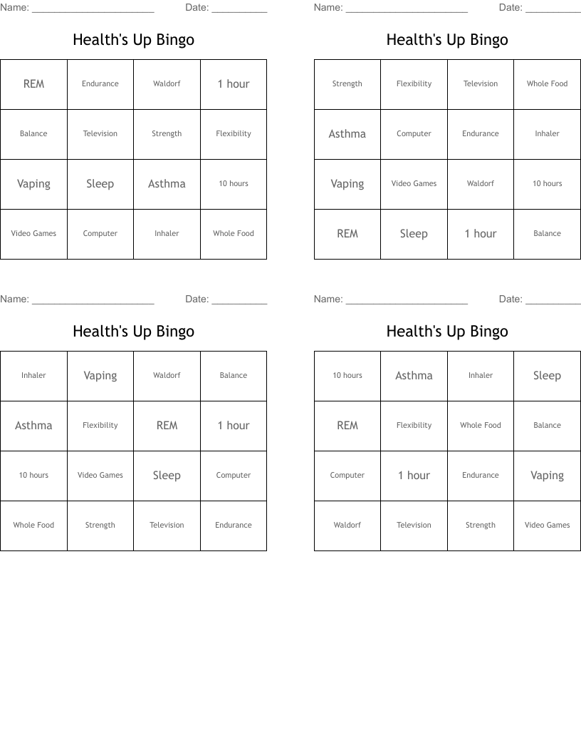 Health's Up Bingo