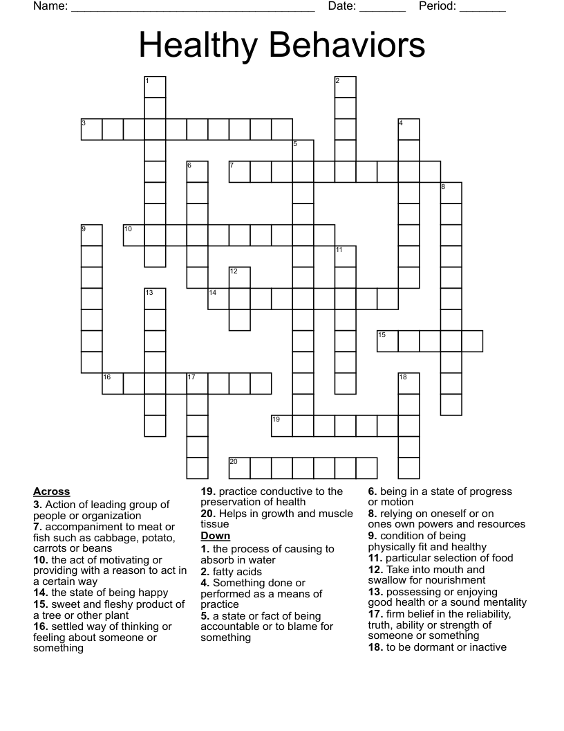 Healthy Behaviors Crossword