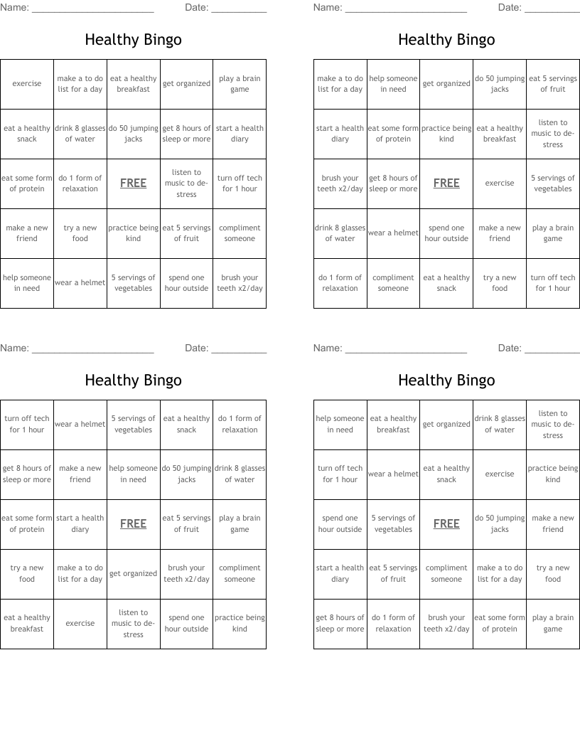 Healthy Bingo
