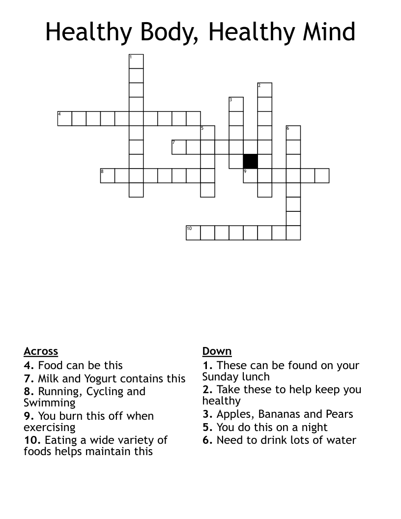 Healthy Body, Healthy Mind Crossword