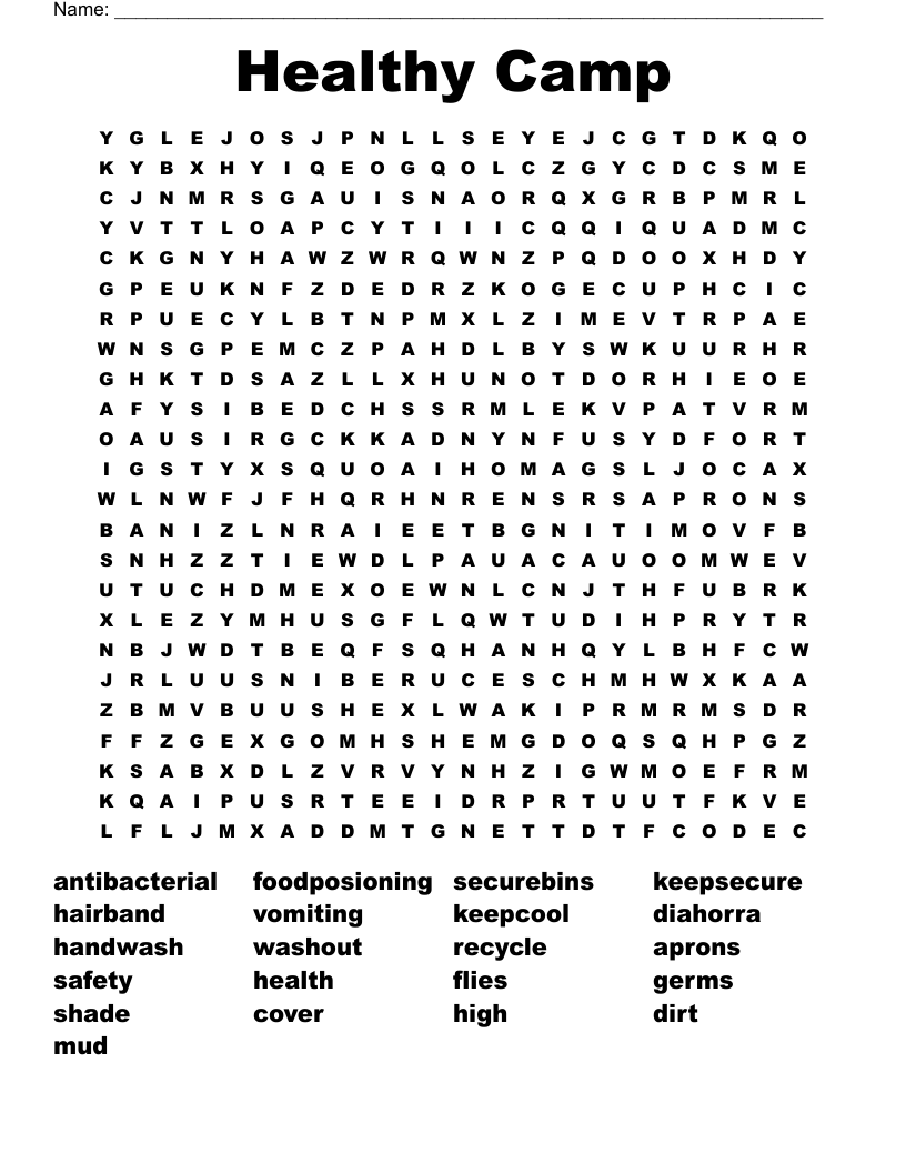 Healthy Camp Word Search