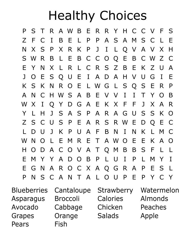 Healthy Choices Word Search