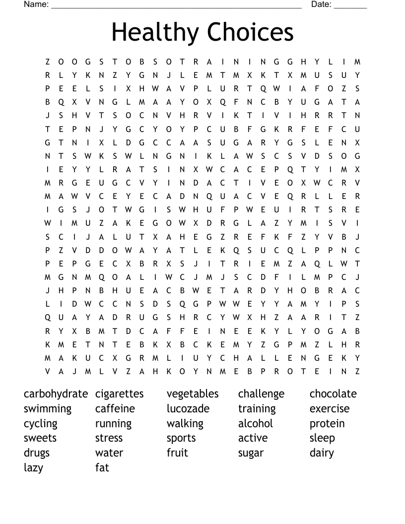Healthy Choices Word Search