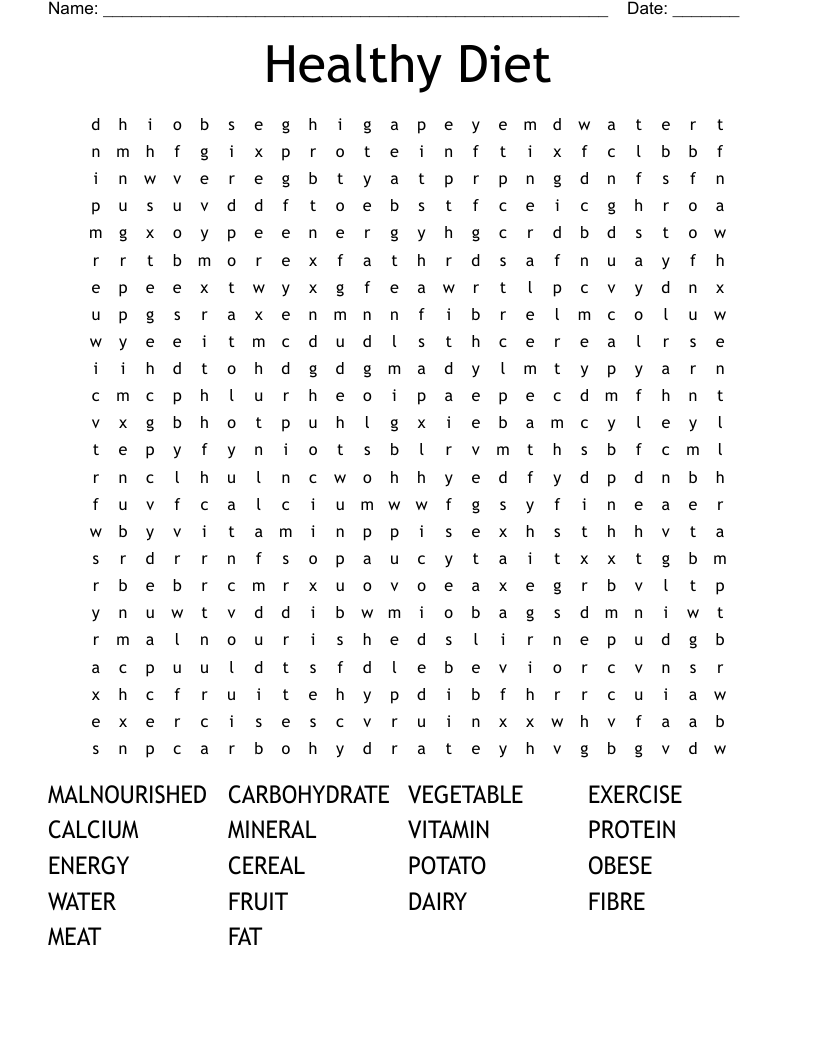 Healthy Diet Word Search
