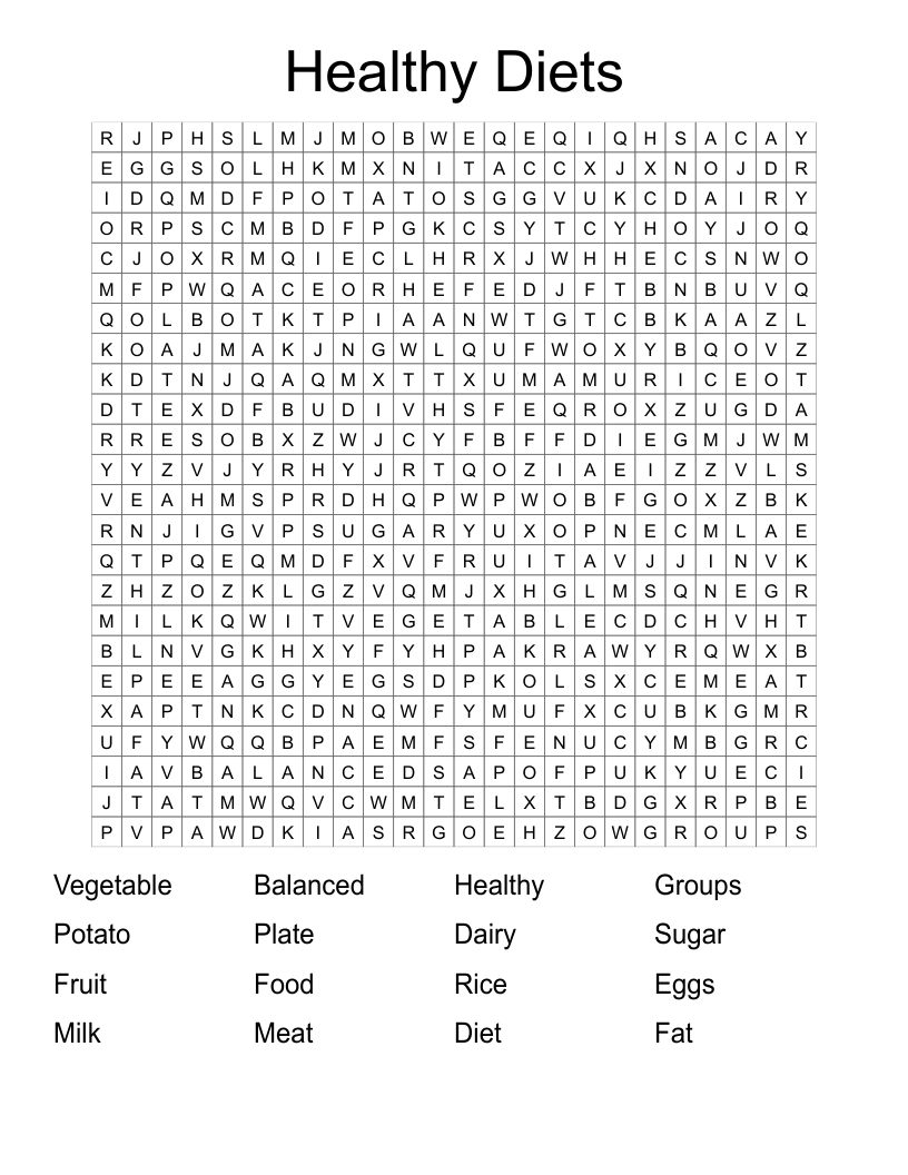 Healthy Diets Word Search