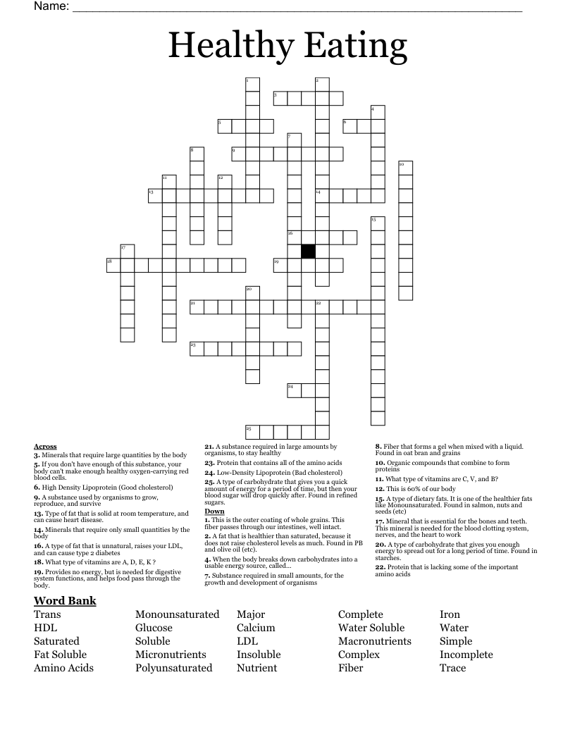 Healthy Eating Crossword