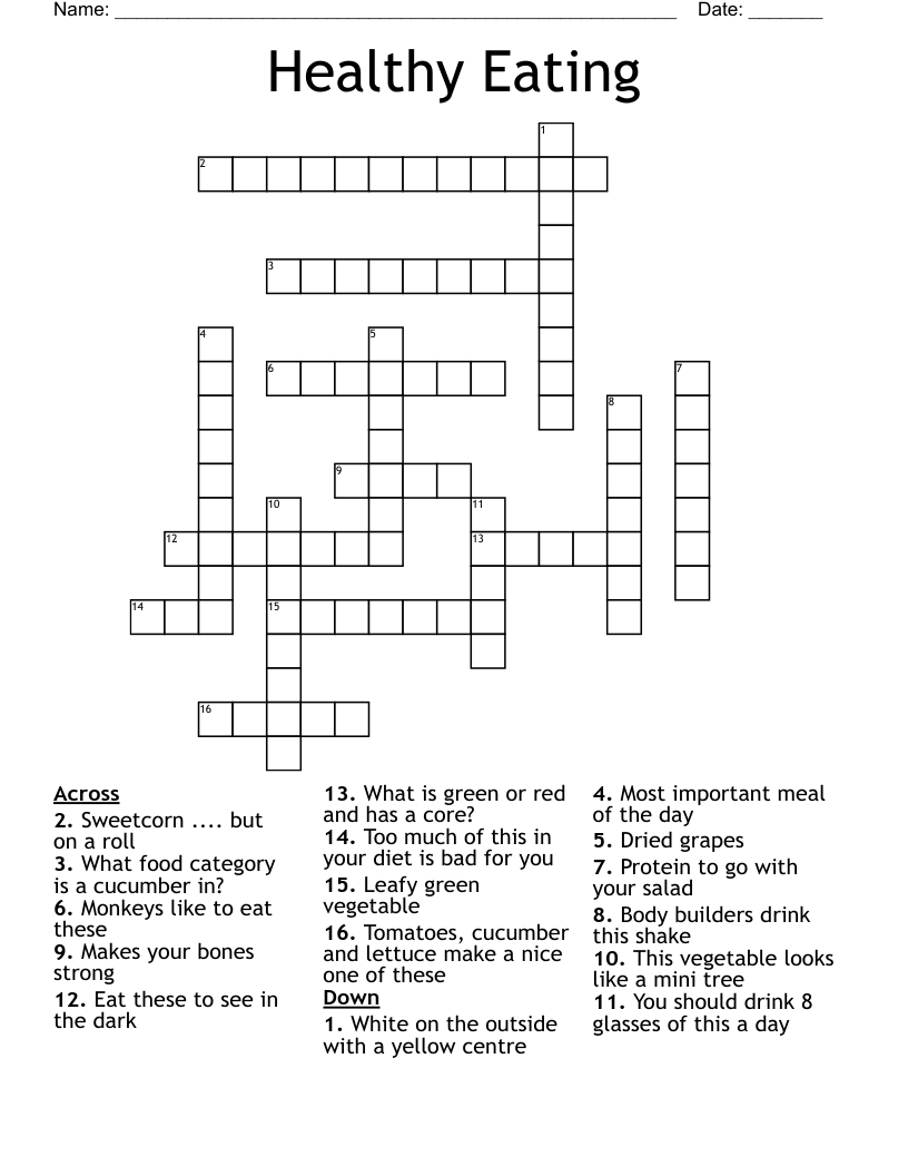 Healthy Eating Crossword