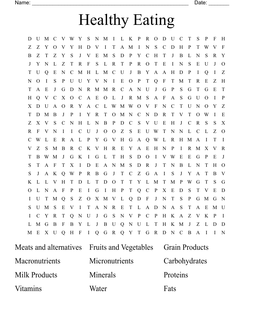 Healthy Eating Word Search
