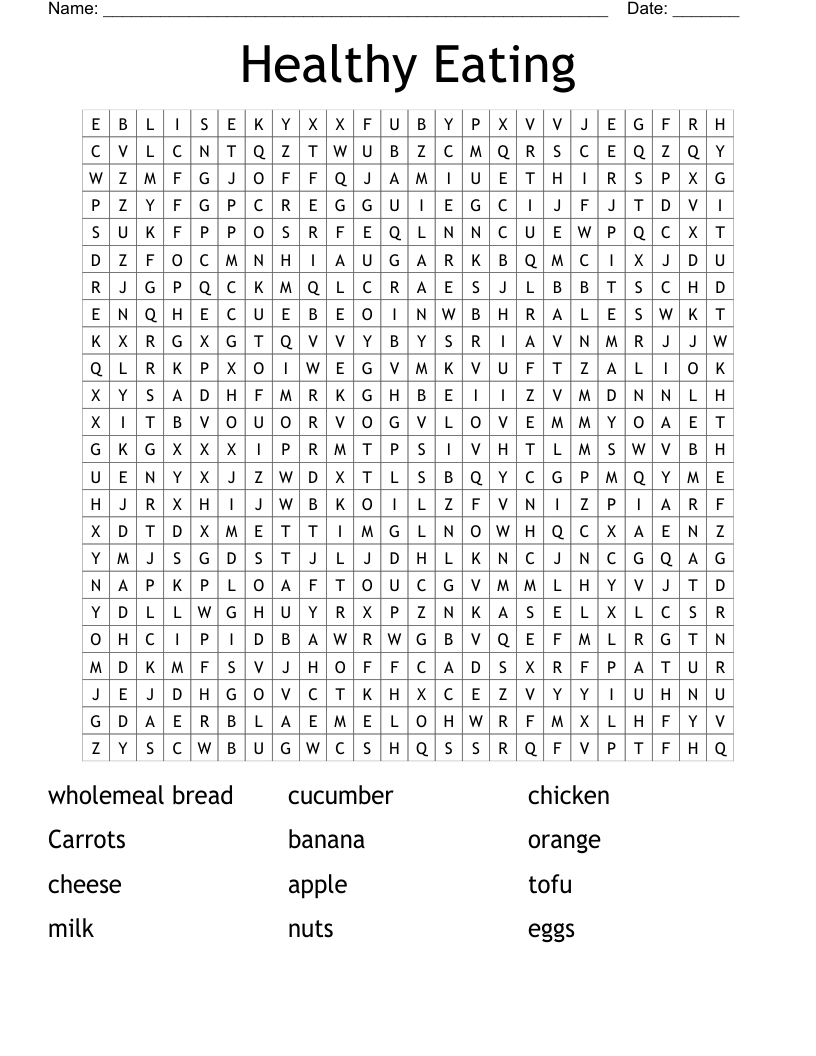 Healthy Eating Word Search