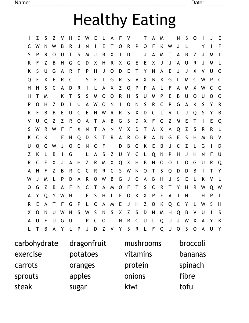 Healthy Eating Word Search